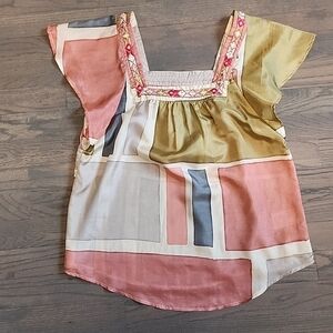 Akemi + Kin Blouse Anthropologie Geometric Multicolor with Embroidery Women's XS